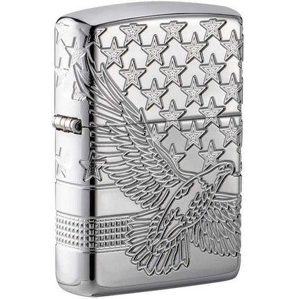 Zippo Windproof Lighter - Patriotic Bald Eagle Design High Polished Chrome | 49027 ,