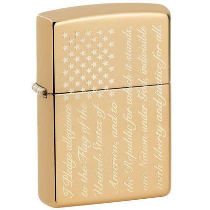 Zippo Windproof Lighter - Pledge of Allegiance Design High Polish Brass | 49585 ,
