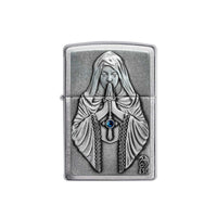 Zippo Windproof Lighter - Prayerful Figure with Blue Jewel Brushed Chrome | 49756 ,