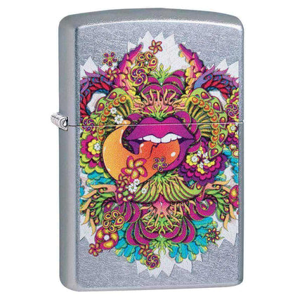 Zippo Windproof Lighter - Psychedelic Lip Design Street Chrome Finish | 49110 ,