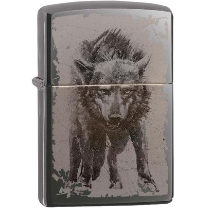 Zippo Windproof Lighter - Ready to Attack Wolf Black Ice Finish Refillable | 49073 ,