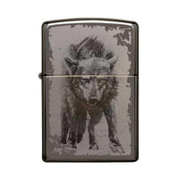 Zippo Windproof Lighter - Ready to Attack Wolf Black Ice Finish Refillable | 49073 ,