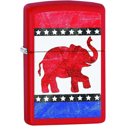 Zippo Windproof Lighter - Republican Elephant Vibrant Red Matte Finish Pocket | 29167 ,