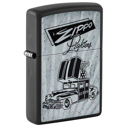 Zippo Windproof Lighter - Retro-Inspired Car Design Black Matte Metal Finish | 48572 ,