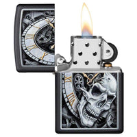 Zippo Windproof Lighter - Skull Clock Design Black Matte Refillable | 29854 ,