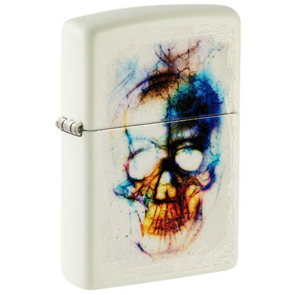 Zippo Windproof Lighter - Skull Design Glow In The Dark White Metal Finish | 48563 ,