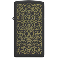Zippo Windproof Lighter - Skull Design Slim Black Matte Finish Laser Engrave | 48564 ,