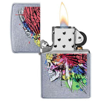 Zippo Windproof Lighter - Skull with Headdress Design Street Chrome Finish | 49111 ,