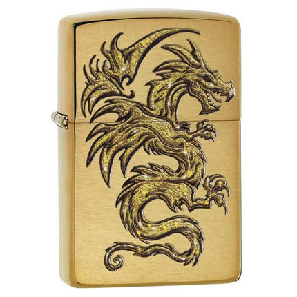 Zippo Windproof Lighter - Sparkling Gold Dragon Design Brushed Brass Metal | 29725 ,