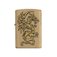 Zippo Windproof Lighter - Sparkling Gold Dragon Design Brushed Brass Metal | 29725 ,