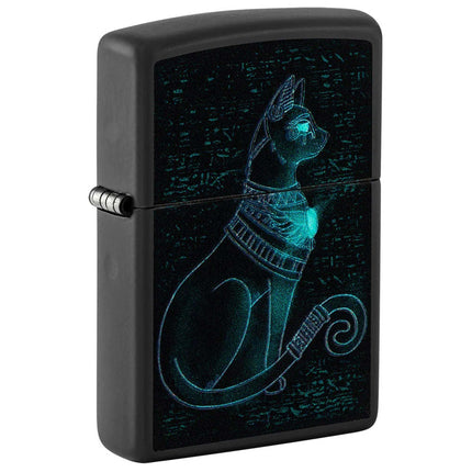 Zippo Windproof Lighter - Spiritual Cat Design with Color Image Black Matte | 48582 ,
