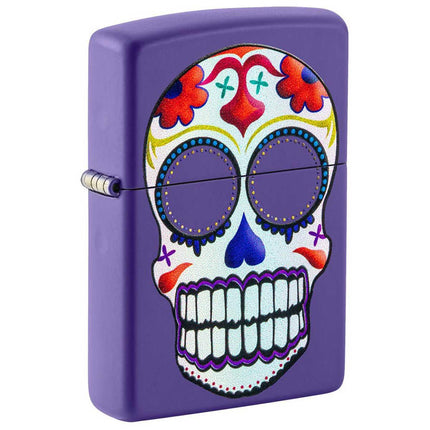 Zippo Windproof Lighter - Sugar Skull Design Purple Matte Finish Refillable | 49859 ,
