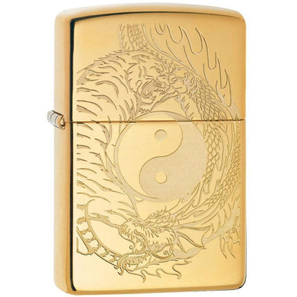 Zippo Windproof Lighter - Tiger and Dragon Design Brass Finish Refillable | 49024 ,