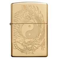 Zippo Windproof Lighter - Tiger and Dragon Design Brass Finish Refillable | 49024 ,