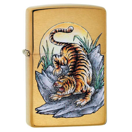 Zippo Windproof Lighter - Tiger Tattoo Design Brushed Brass Finish | 49116 ,