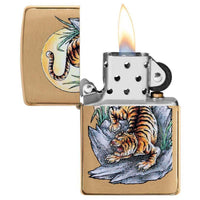 Zippo Windproof Lighter - Tiger Tattoo Design Brushed Brass Finish | 49116 ,