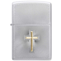 Zippo Windproof Lighter - Two Tone Cross Design Satin Chrome Metal Finish | 48581 ,