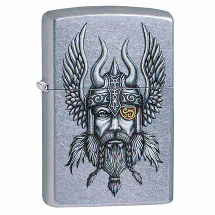 Zippo Windproof Lighter - Viking Warrior Design Street Chrome Finish | 29871 ,