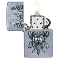 Zippo Windproof Lighter - Viking Warrior Design Street Chrome Finish | 29871 ,