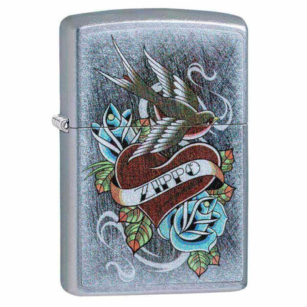 Zippo Windproof Lighter - Vintage Tattoo Zippo Street Chrome Finish | 29874 ,