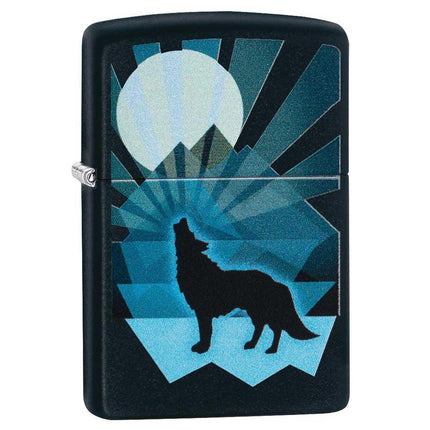 Zippo Windproof Lighter - Wolf and Moon Design Black Matte Refillable | 29864 ,