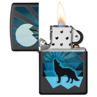 Zippo Windproof Lighter - Wolf and Moon Design Black Matte Refillable | 29864 ,