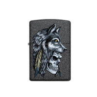 Zippo Windproof Lighter - Wolf Skull Feather Design Iron Stone Finish Metal | 29863 ,