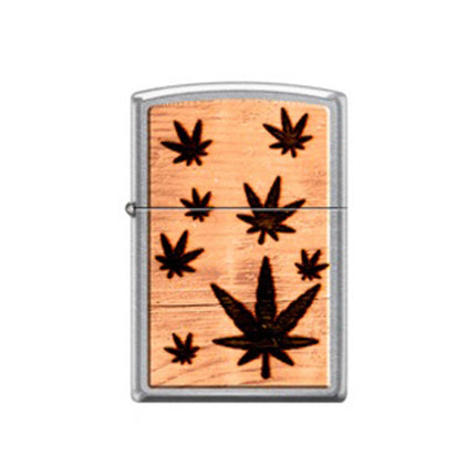 Zippo Windproof Lighter - Wood Leaf Design Satin Chrome Metal Finish | 207-071988 ,