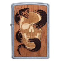 Zippo Windproof Lighter - Woodchuck Snake and Skull Design Steel Chrome Finish | 49042 ,