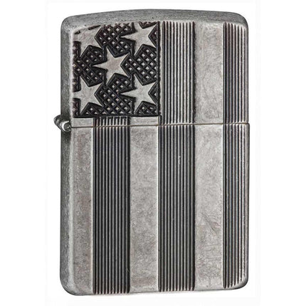 Zippo Windproof Pocket Lighter - Armor American flag Antique Silver Plate | 28974 ,