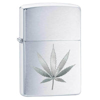 Zippo Windproof Pocket Lighter - Classic Marijuana Leaf Brushed Chrome | 29587 ,