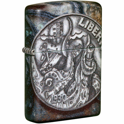 Zippo Windproof Pocket Lighter - Pirate Coin Design Multicolor Metal | 49434 ,