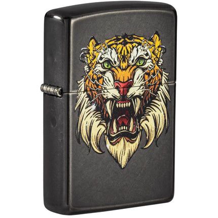Zippo Windproof Pocket Lighter - Sabretooth Tattoo Design Gray Metal | 49263-000003 ,