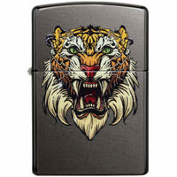 Zippo Windproof Pocket Lighter - Sabretooth Tattoo Design Gray Metal | 49263-000003 ,