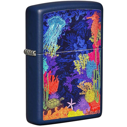 Zippo Windproof Pocket Lighter - Sea Life Design Navy Matte Metal | 49409 ,