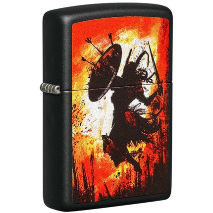 Zippo Windproof Pocket Lighter - Warrior Design Black Matte Metal | 49405 ,