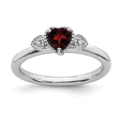 Sterling Silver Stackable Expressions Garnet & Diamond Hearts Ring | QSK1868