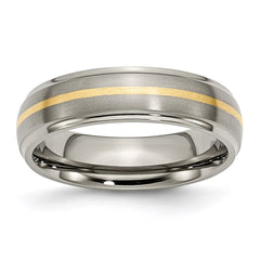 Titanium Ridged Edge 14k Yellow Inlay 6mm Brushed/Polished Band | TB100
