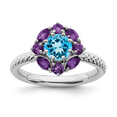 Sterling Silver Stackable Expressions Amethyst and Blue Topaz Ring | QSK792