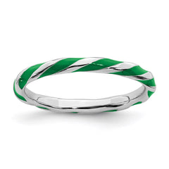 Sterling Silver Stackable Expressions Twisted Green Enameled Ring | QSK549