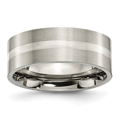 Titanium Sterling Silver Inlay Flat 8mm Brushed Band | TB207