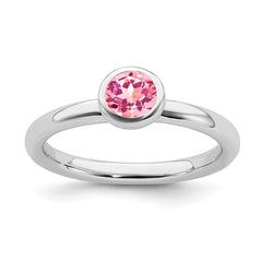 SS Stackable Expressions Low 5mm Round Pink Tourmaline Ring | QSK517