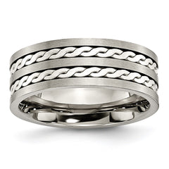 Titanium Sterling Silver Braided Inlay 8mm Brushed and Antiqued Band | TB216