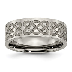 Titanium Flat 8mm Laser Design Polished Band | TB3B