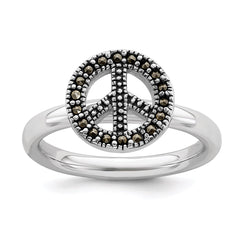 Sterling Silver Stackable Expressions Marcasite Peace Sign Ring | QSK813