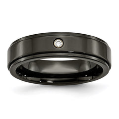 Titanium Black Ti with Diamond 6mm Ridged Edge Polished Band | TB290AA
