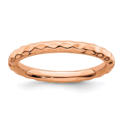 Sterling Silver Stackable Expressions Pink-plated Hammered Ring | QSK224