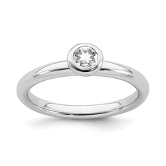 Sterling Silver Stackable Expressions Low 4mm Round White Topaz Ring | QSK499