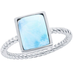 Women's Ring - Rectangle Larimar Rope Design, Size 9 | W-2779-9