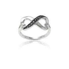 Sterling Silver Half Black CZ Heart Infinity Ring - W-9687